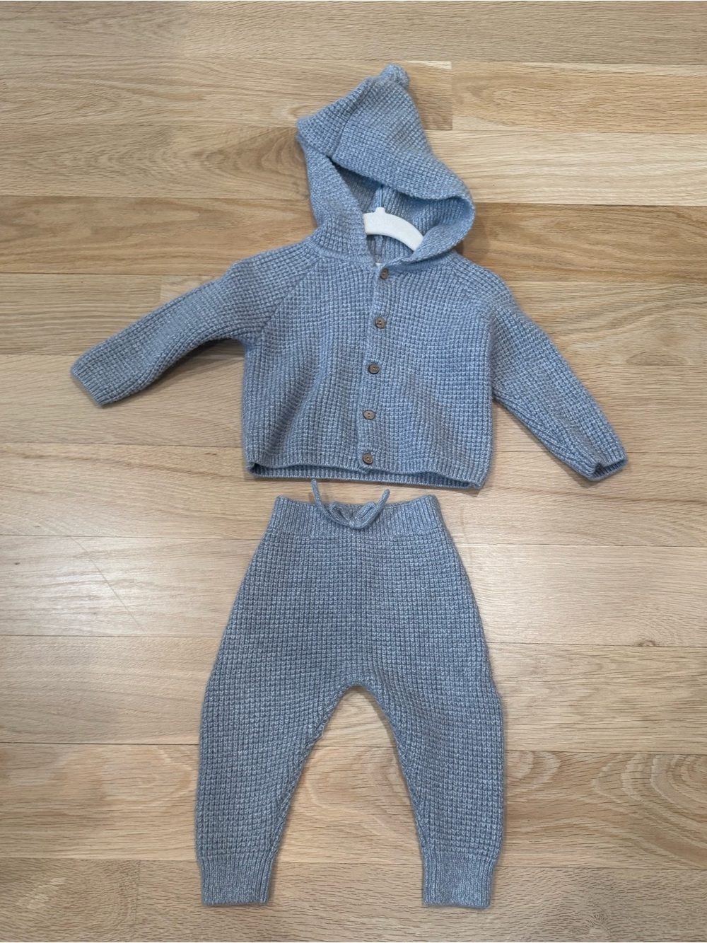Rylee + Cru Light Blue Knit Hooded Cardigan and pants set - 6-12 month